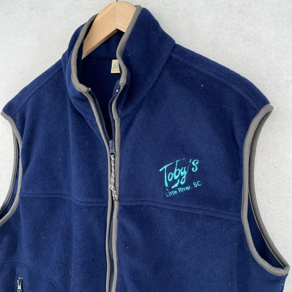 ST. JOHN'S BAY Vest Mens M LITTLE RIVER SC Fleece Full Zip Sleeveless Blue